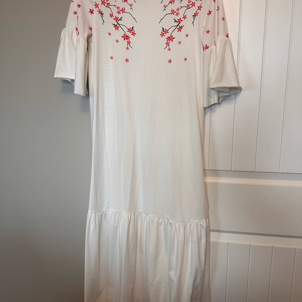 White Dress with Pink Floral details